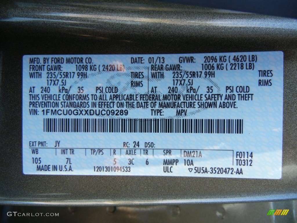 2013 Ford Escape SE 1.6L EcoBoost Color Code Photos