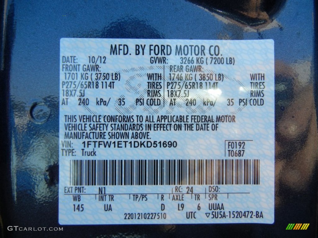 2013 F150 Color Code N1 for Blue Jeans Metallic Photo #76357294