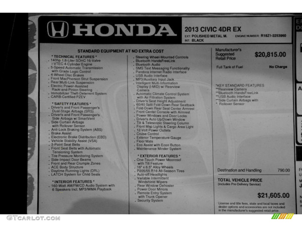 2013 Civic EX Sedan - Polished Metal Metallic / Black photo #17