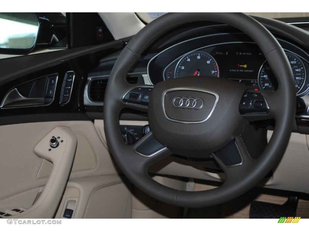 2013 Audi A6 3.0T quattro Sedan Velvet Beige Steering Wheel Photo #76360257