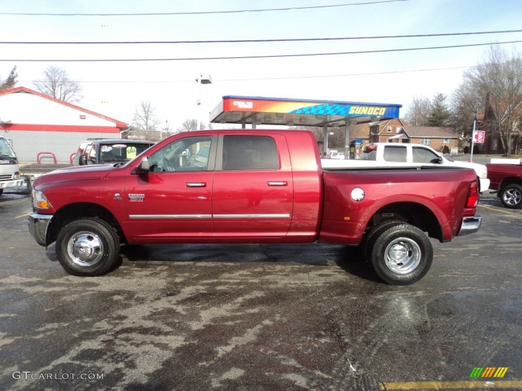 Deep Cherry Red Crystal Pearl 2011 Dodge Ram 3500 HD SLT Mega Cab 4x4 Dually Exterior Photo #76360346