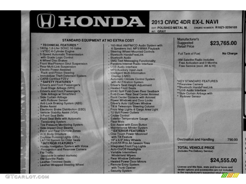 2013 Honda Civic EX-L Sedan Window Sticker Photo #76361038