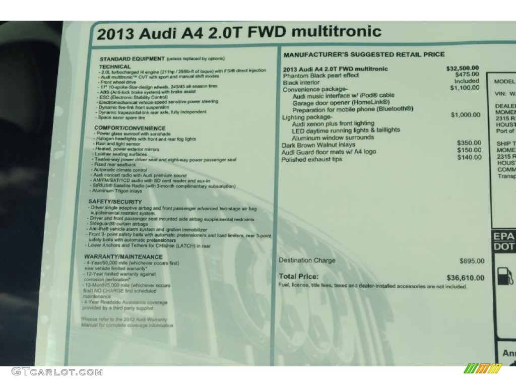 2013 Audi A4 2.0T Sedan Window Sticker Photo #76362439