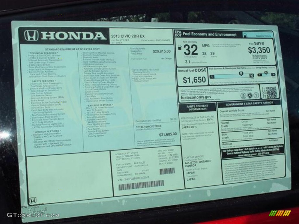 2013 Honda Civic EX Coupe Window Sticker Photo #76368688
