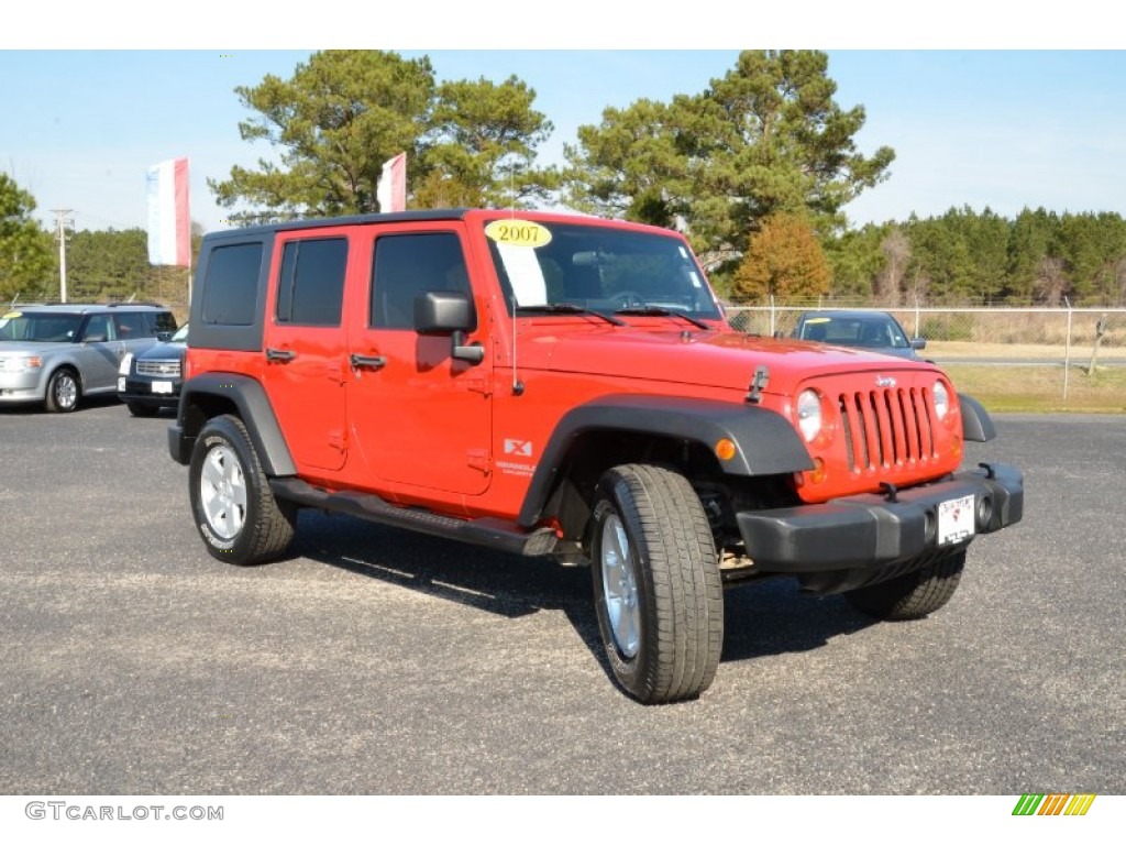 Flame Red 2007 Jeep Wrangler Unlimited X 4x4 Exterior Photo #76368718