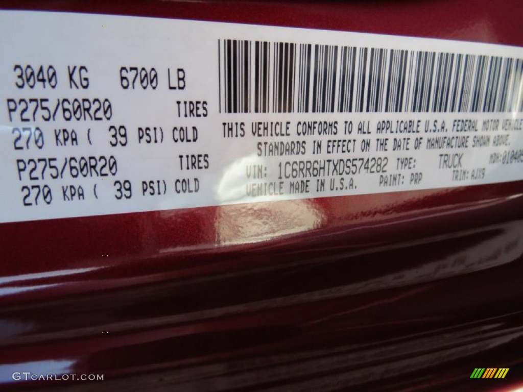 2013 1500 Color Code PRP for Deep Cherry Red Pearl Photo #76372657
