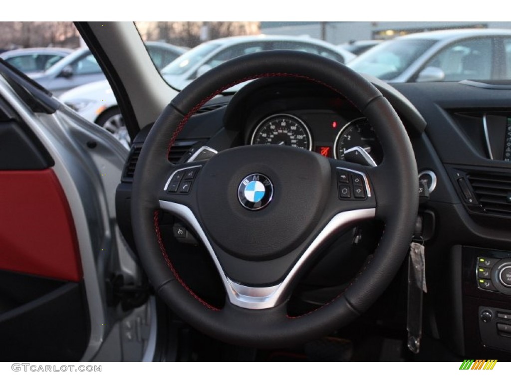 2013 BMW X1 xDrive 28i Coral Red Steering Wheel Photo #76377175
