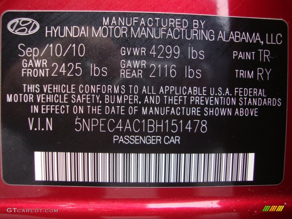 2011 Sonata SE - Venetian Red / Black photo #25