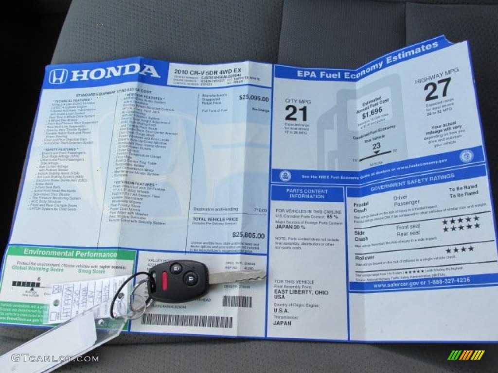 2010 Honda CR-V EX AWD Window Sticker Photo #76383361