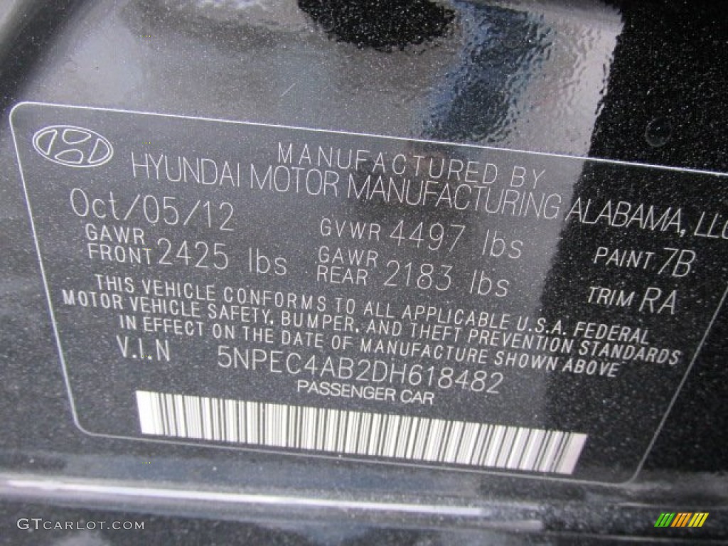 2013 Sonata Limited 2.0T - Midnight Black / Gray photo #10