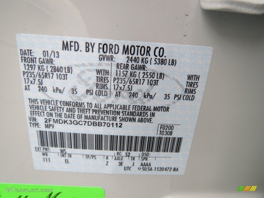 2013 Ford Edge SE Color Code Photos