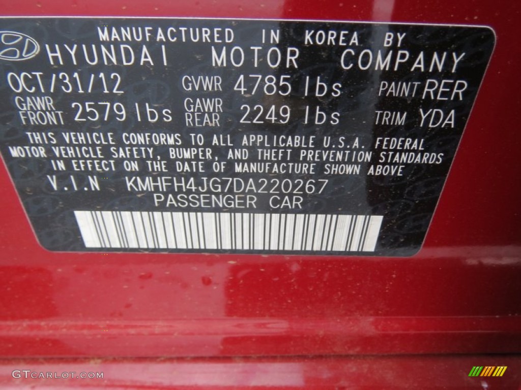 2013 Azera Color Code RER for Venetian Red Pearl Photo #76384798