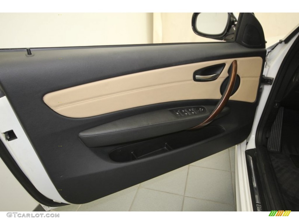 2010 BMW 1 Series 128i Convertible Beige Boston Leather Door Panel Photo #76387135