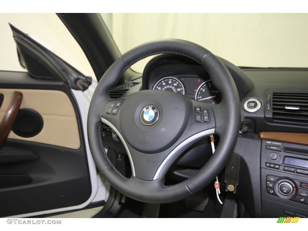 2010 BMW 1 Series 128i Convertible Beige Boston Leather Steering Wheel Photo #76387200