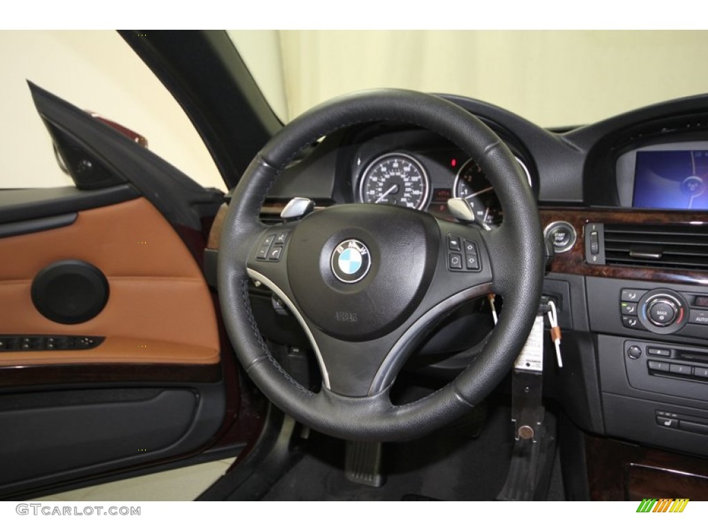 2009 BMW 3 Series 335i Convertible Saddle Brown Dakota Leather Steering Wheel Photo #76387540