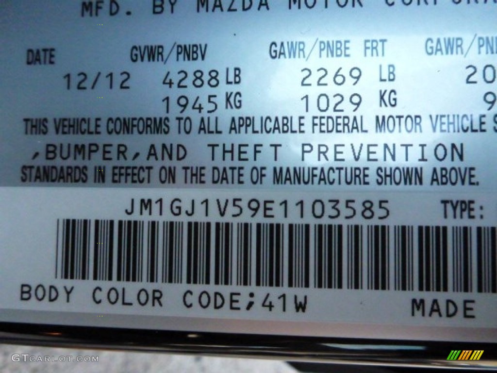 2014 MAZDA6 Color Code 41W For Jet Black Mica Photo 76391154 