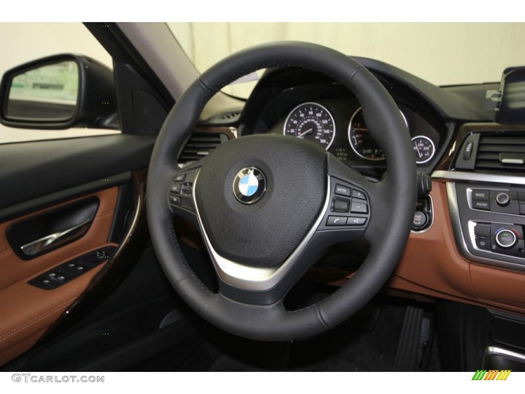 2013 BMW 3 Series 335i Sedan Saddle Brown Steering Wheel Photo #76393236