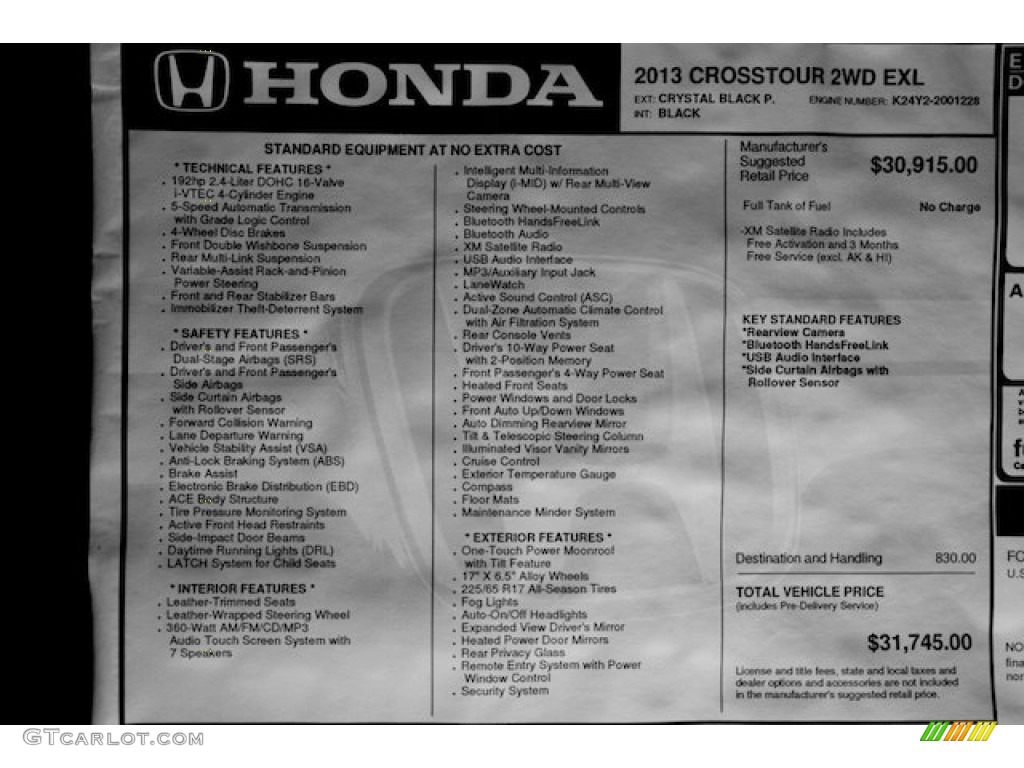 2013 Honda Crosstour EX-L Window Sticker Photo #76403568