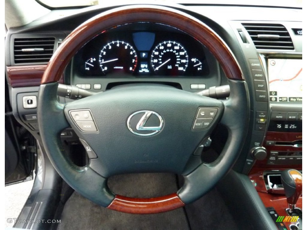 2007 Lexus LS 460 L Black Steering Wheel Photo #76404624