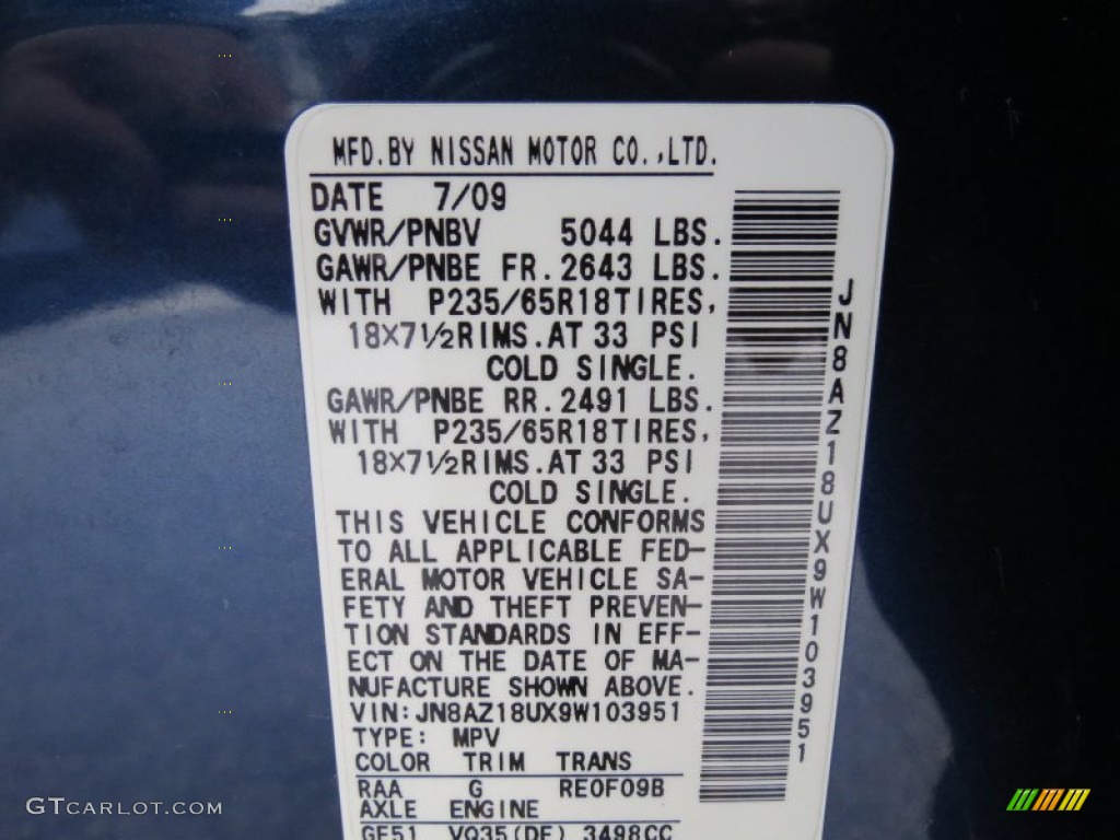 2009 Nissan Murano SL Color Code Photos