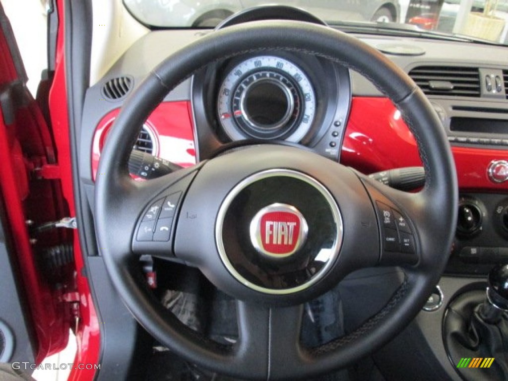 2012 Fiat 500 c cabrio Pop Tessuto Grigio/Nero (Grey/Black) Steering Wheel Photo #76409486