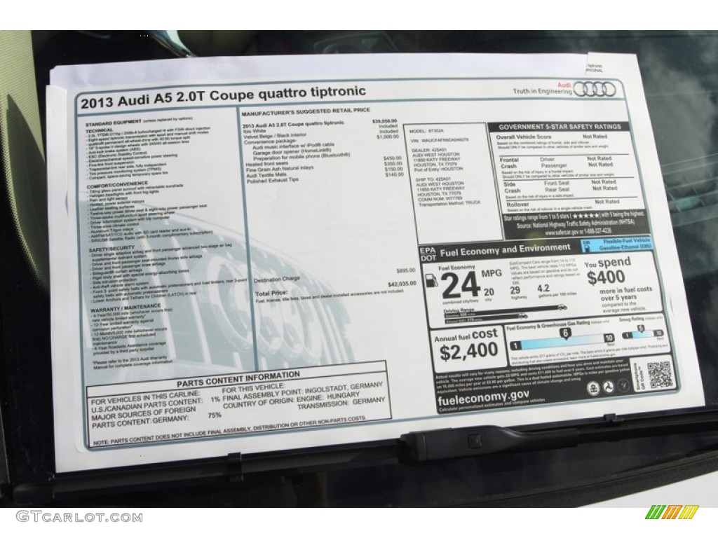 2013 Audi A5 2.0T quattro Coupe Window Sticker Photo #76415496