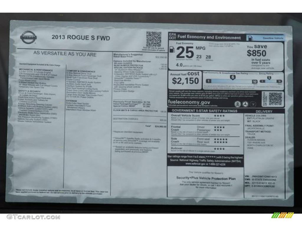 2013 Nissan Rogue S Window Sticker Photo #76416558