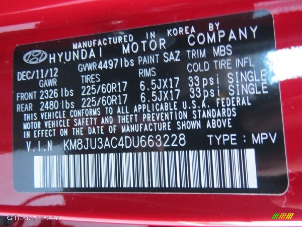 2013 Tucson Color Code SAZ for Garnet Red Photo #76420623