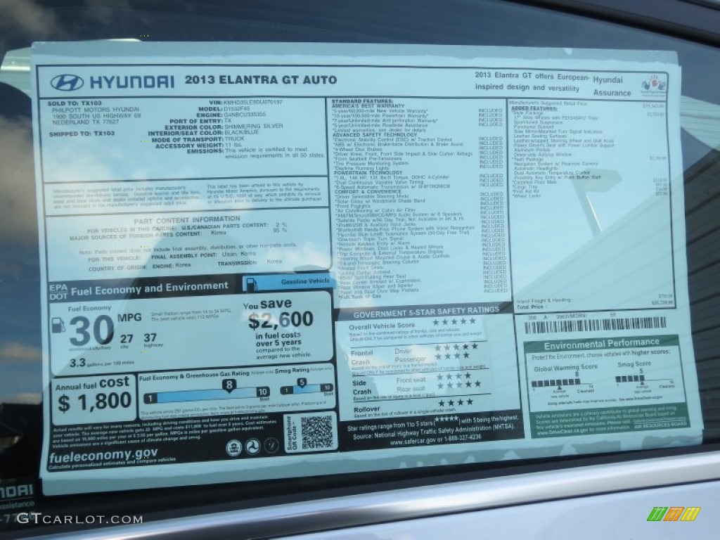 2013 Hyundai Elantra GT Window Sticker Photo #76422030