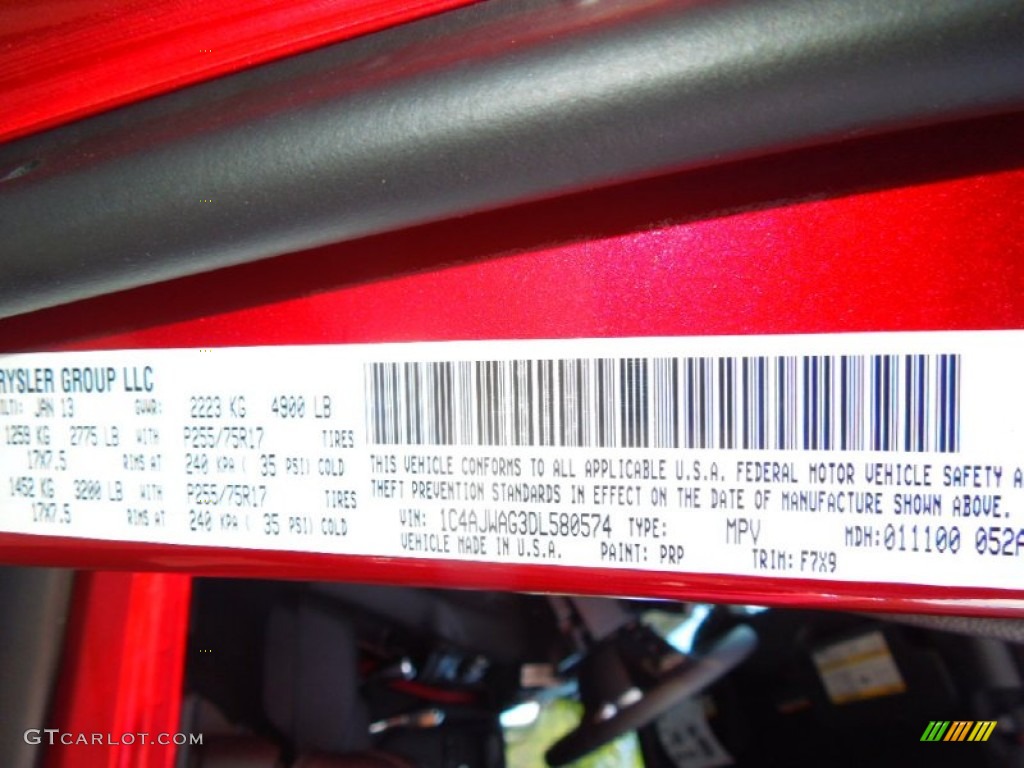 2013 Wrangler Color Code PRP for Deep Cherry Red Crystal Pearl Photo #76422803