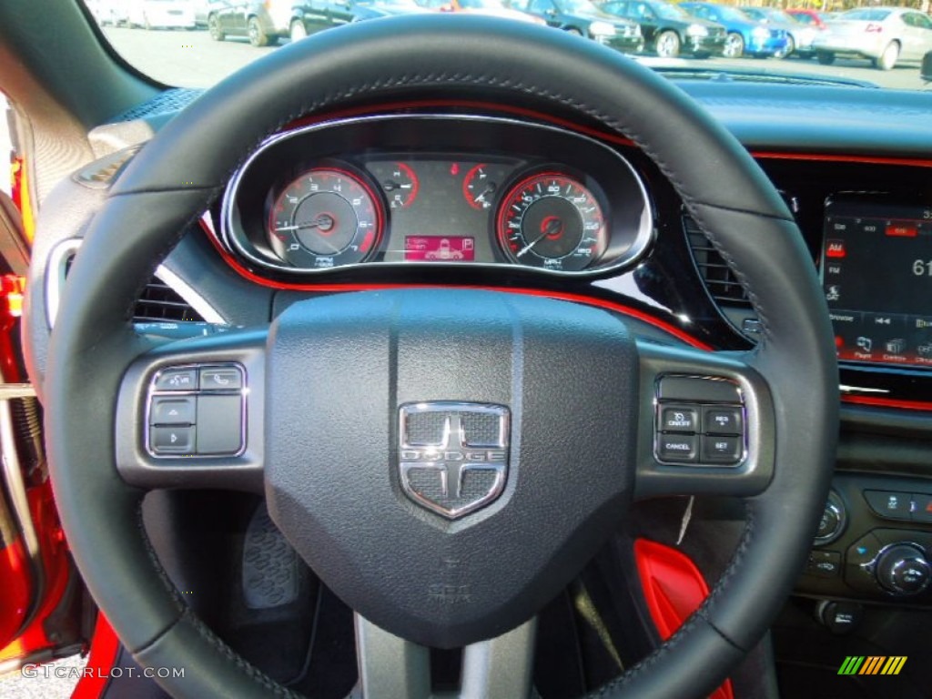 2013 Dodge Dart Rallye Black/Ruby Red Steering Wheel Photo #76424486