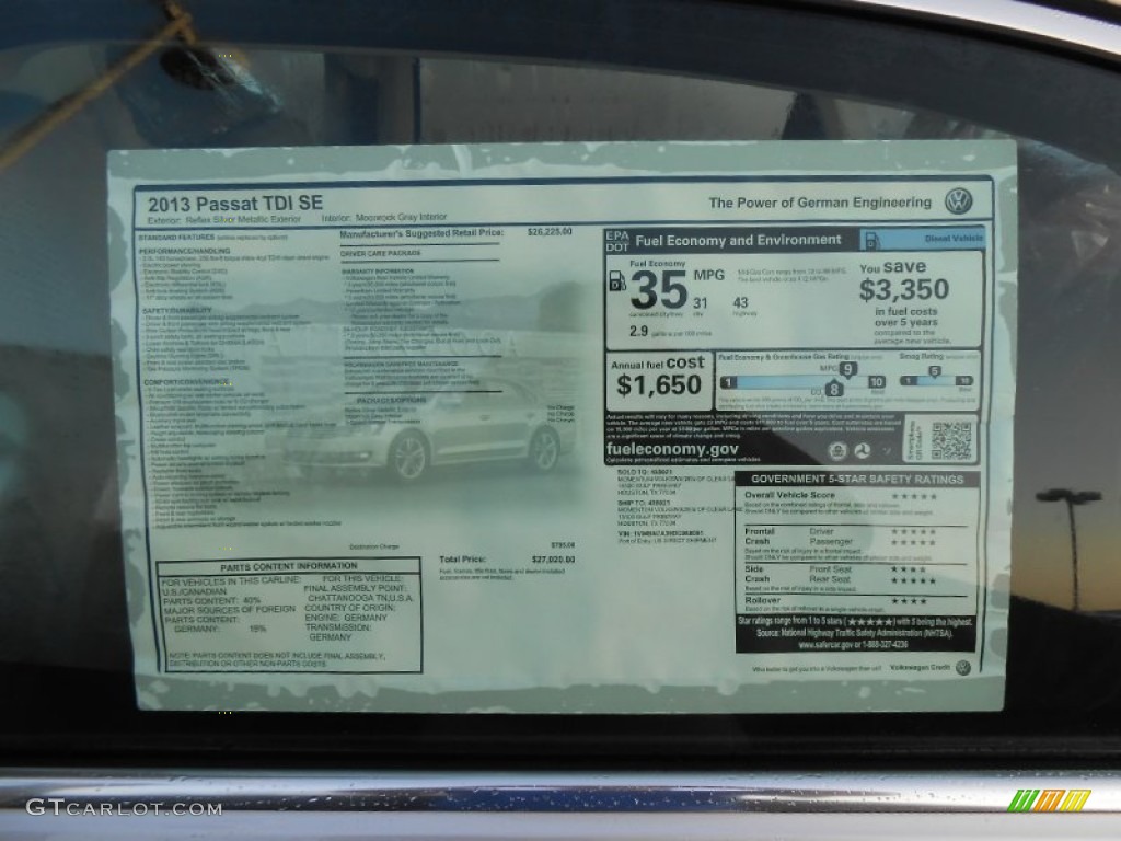 2013 Volkswagen Passat TDI SE Window Sticker Photo #76427322