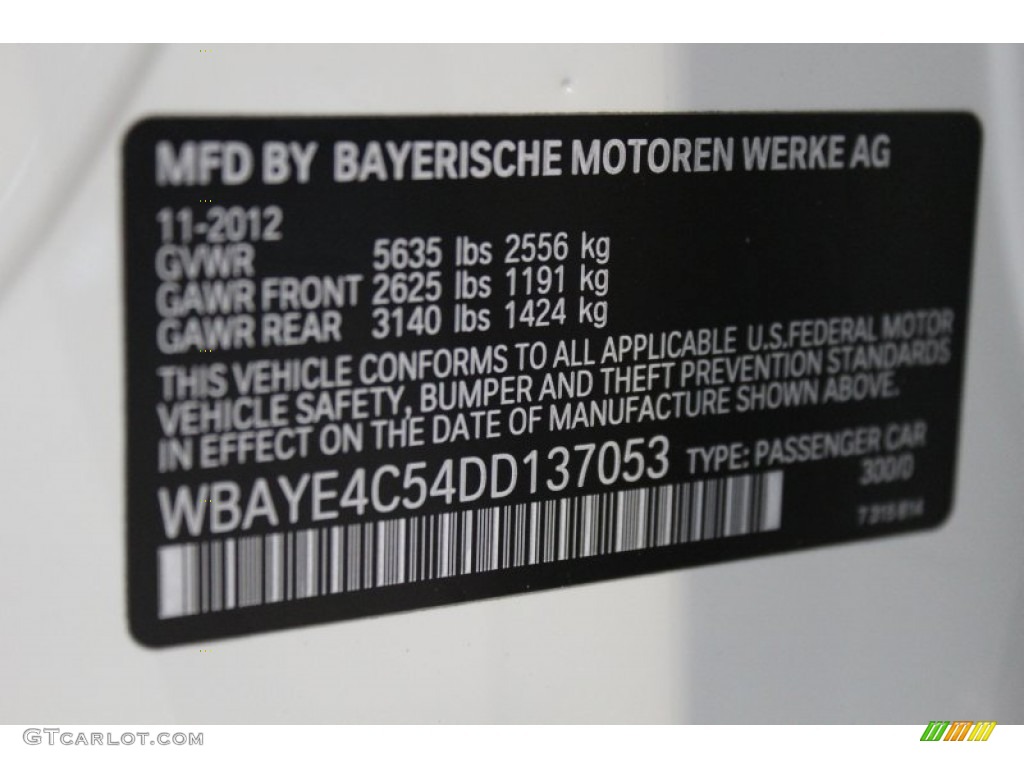 2013 7 Series Color Code 300 for Alpine White Photo #76437675