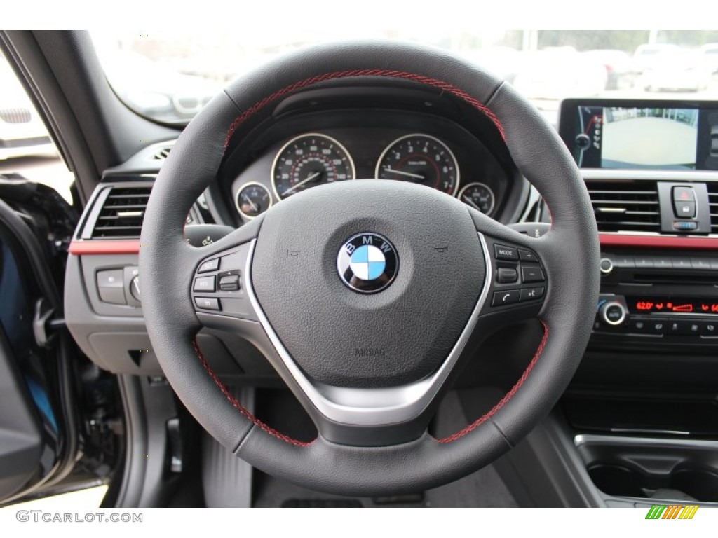 2013 BMW 3 Series 328i Sedan Black Steering Wheel Photo #76437802