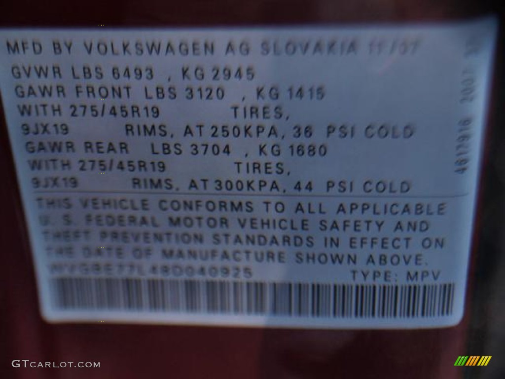 2008 Touareg 2 VR6 - Cranberry Red Metallic / Anthracite photo #17