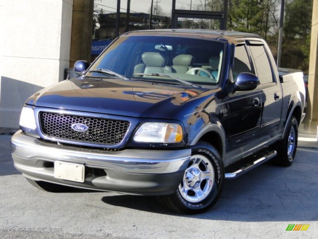 2002 F150 Lariat SuperCrew - True Blue Metallic / Medium Parchment photo #1