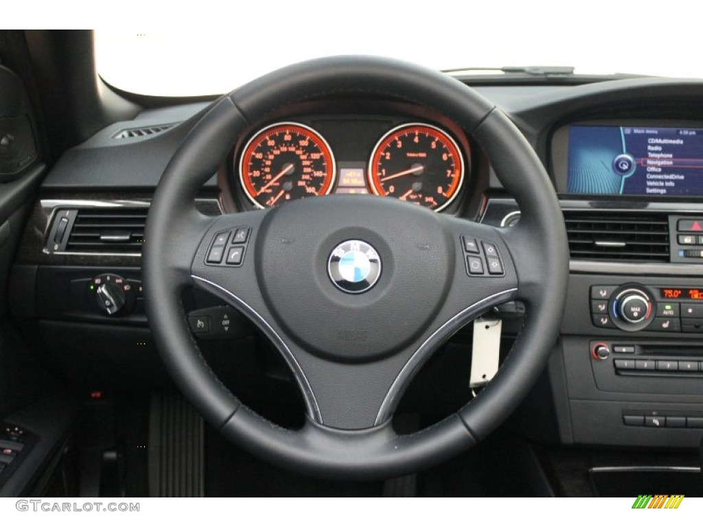 2011 BMW 3 Series 328i Convertible Black Steering Wheel Photo #76446922