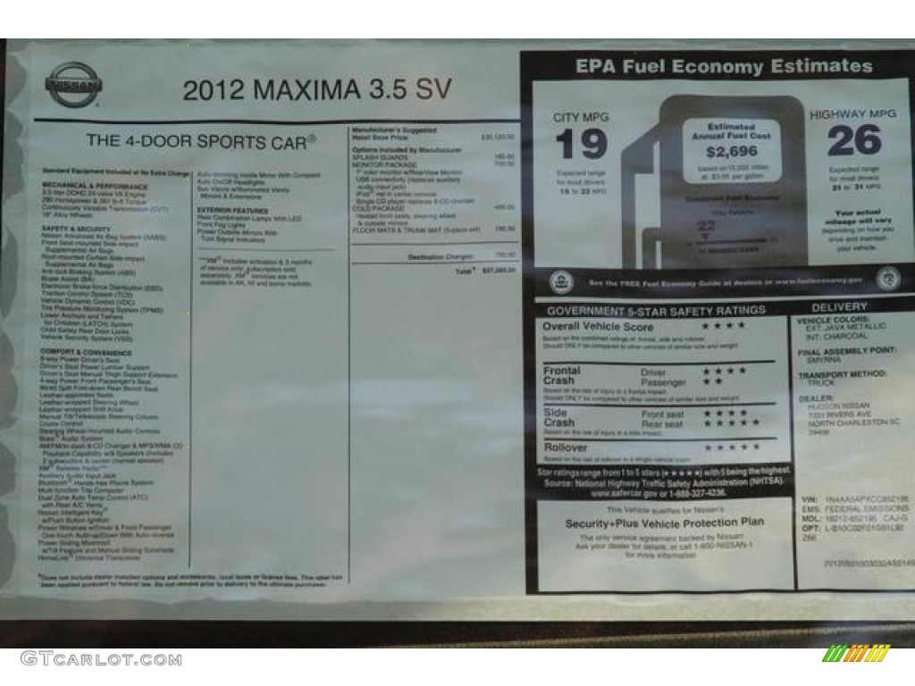 2012 Maxima 3.5 SV - Java Metallic / Charcoal photo #2