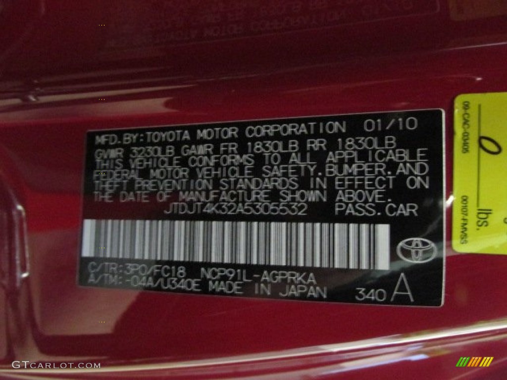 2010 Yaris Color Code 3P0 for Absolutely Red Photo #76470483