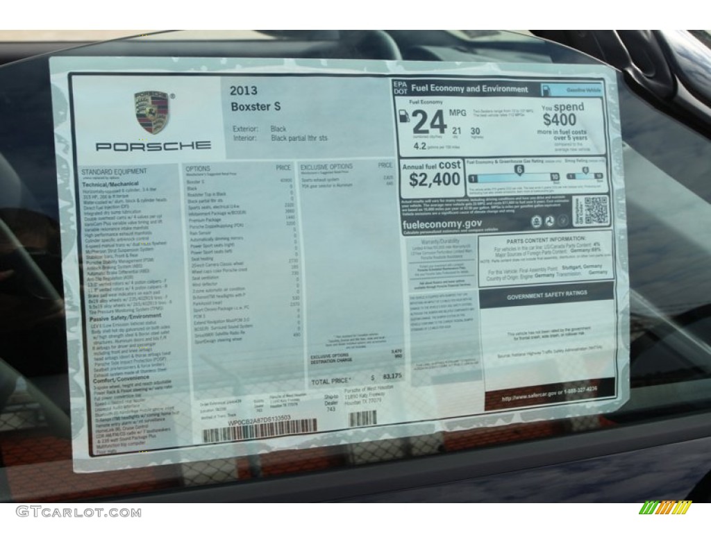 2013 Porsche Boxster S Window Sticker Photo #76471495
