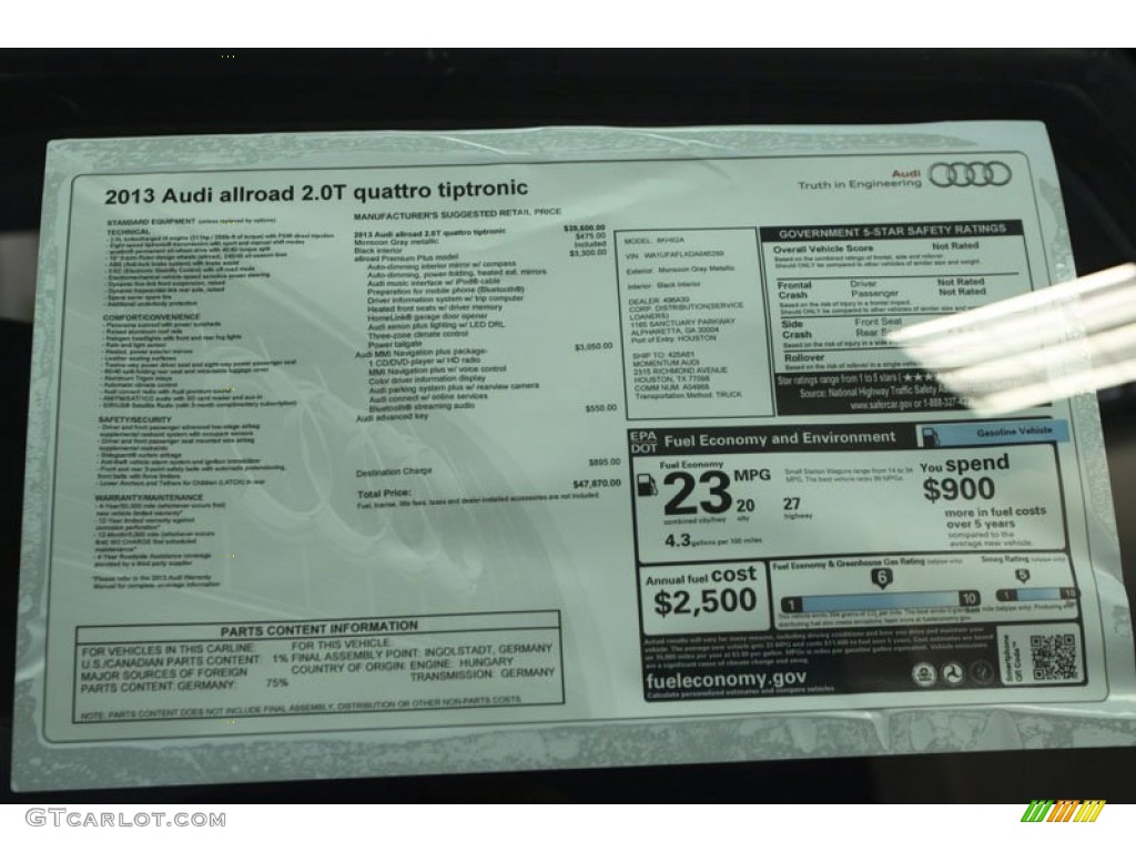 2013 Audi Allroad 2.0T quattro Avant Window Sticker Photo #76472738