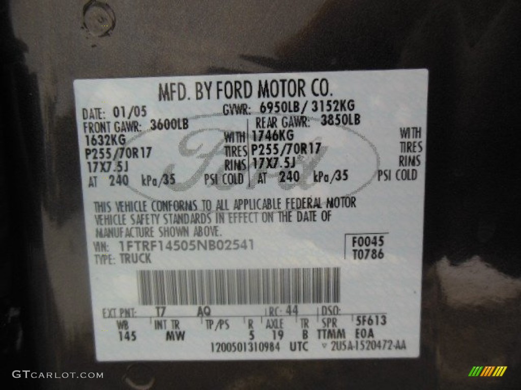 2005 F150 XLT Regular Cab 4x4 - Dark Stone Metallic / Tan photo #15