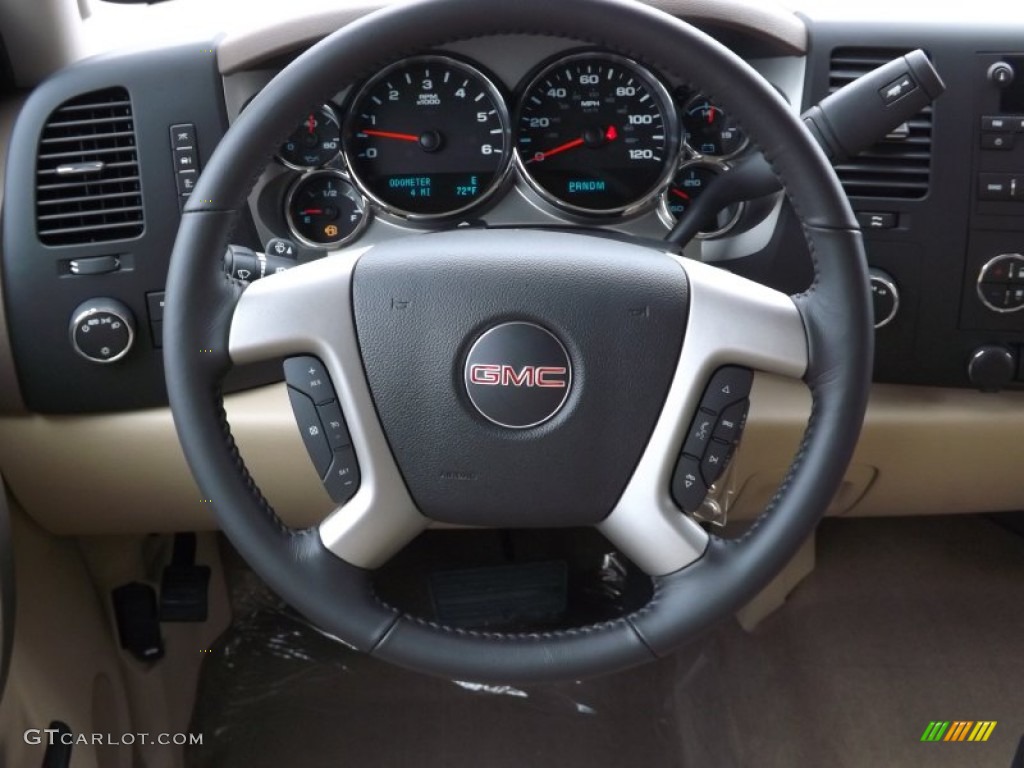 2013 GMC Sierra 1500 SLE Crew Cab 4x4 Very Dark Cashmere/Light Cashmere Steering Wheel Photo #76486328