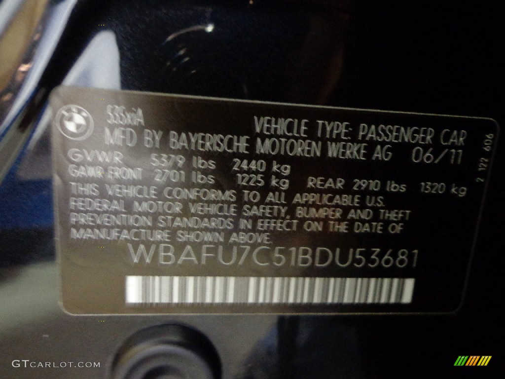 2011 5 Series 535i xDrive Sedan - Black Sapphire Metallic / Venetian Beige photo #39