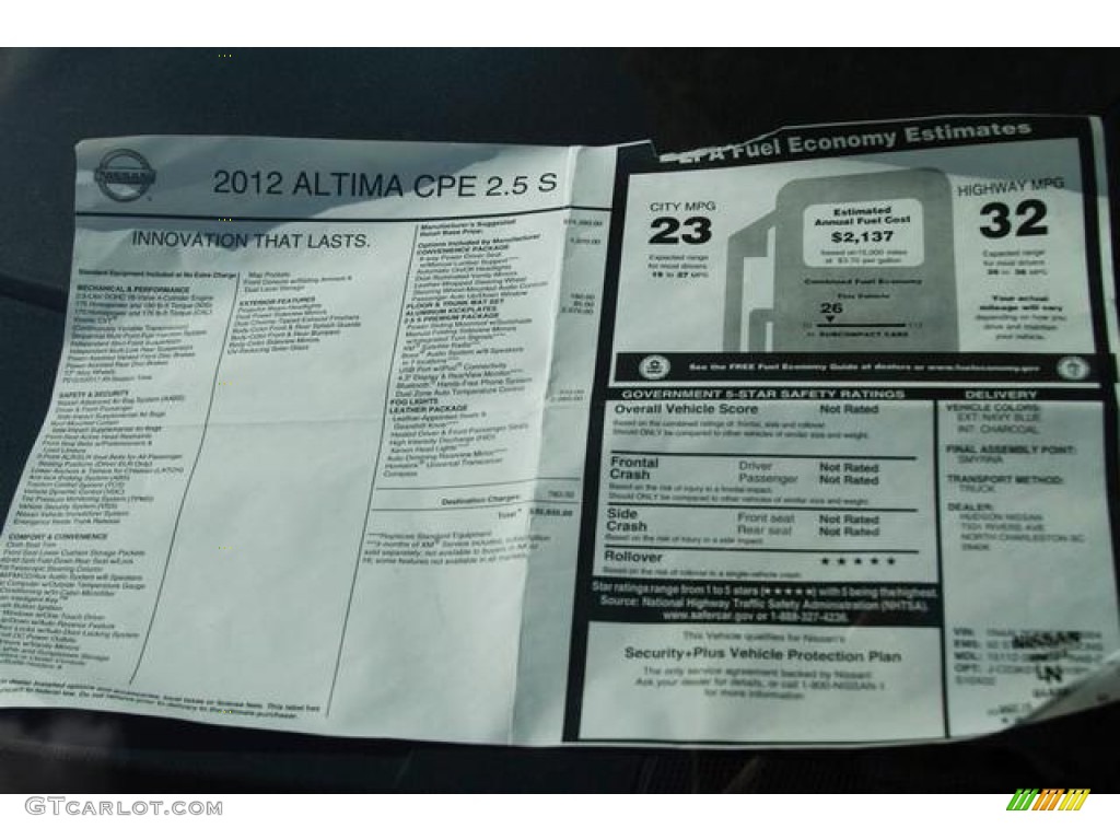 2012 Nissan Altima 2.5 S Coupe Window Sticker Photo #76501628