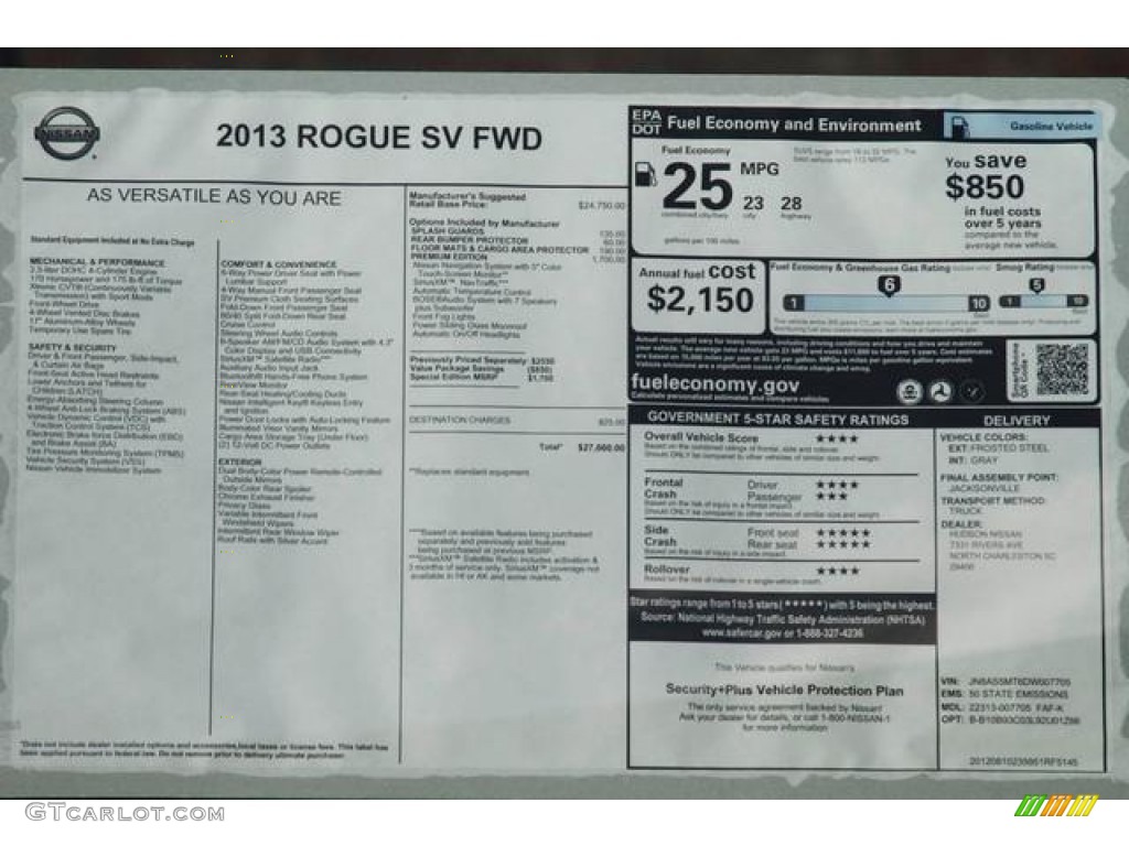 2013 Nissan Rogue SV Window Sticker Photo #76503758