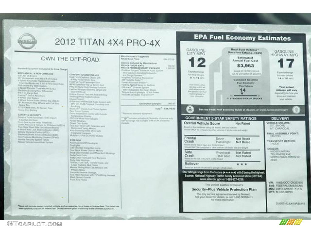 2012 Nissan Titan Pro-4X King Cab 4x4 Window Sticker Photos