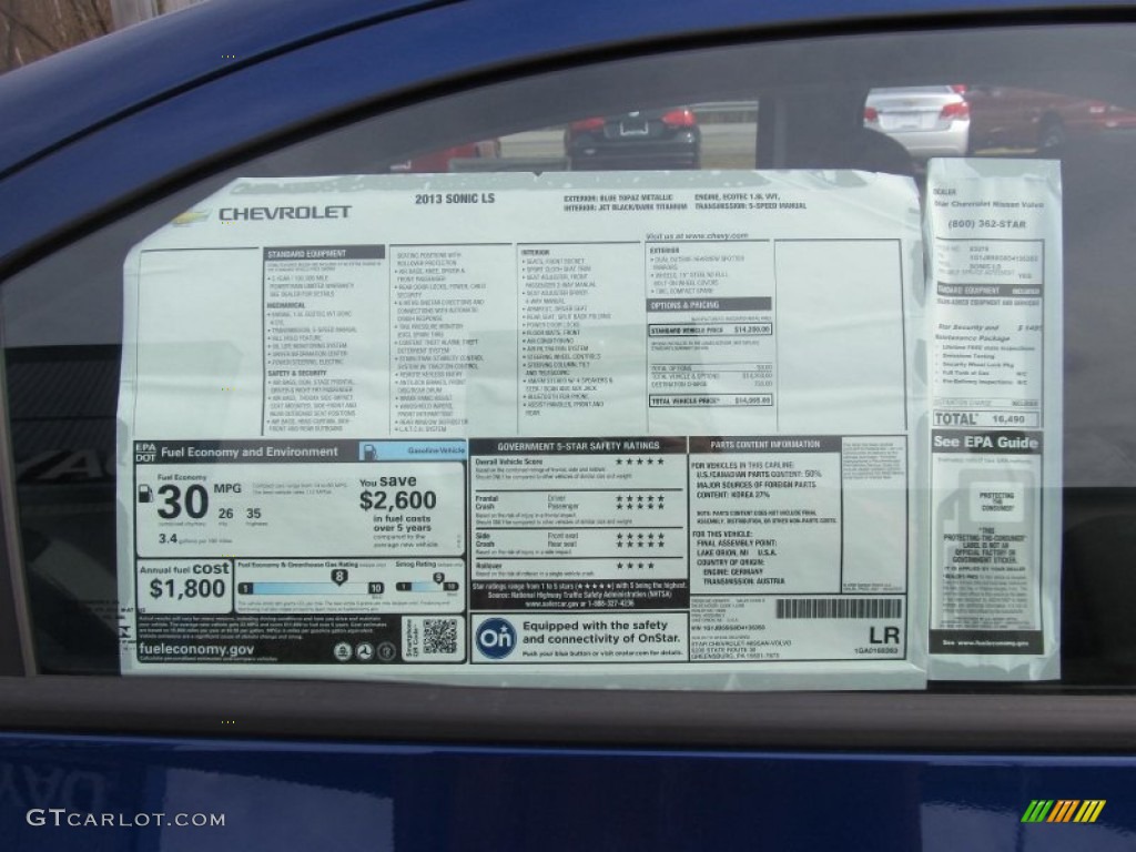 2013 Chevrolet Sonic LS Sedan Window Sticker Photo #76507559