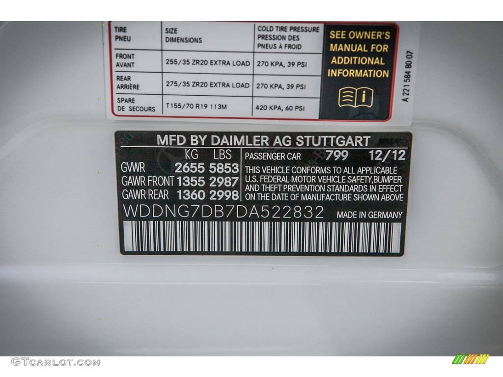 2013 S Color Code 799 for Diamond White Metallic Photo #76511777