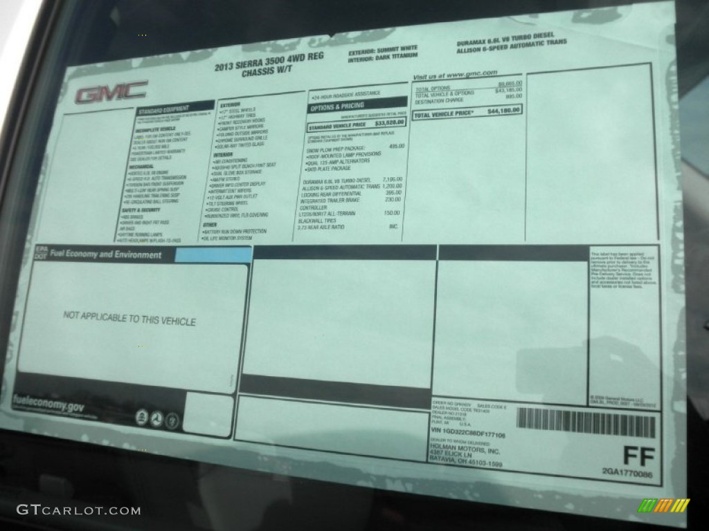 2013 GMC Sierra 3500HD Regular Cab 4x4 Chassis Window Sticker Photo #76513505